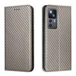 Custodia per telefono in pelle con vibrazione magnetica in fibra di carbonio, For Xiaomi 12T / 12T Pro / Redmi K50 Ultra