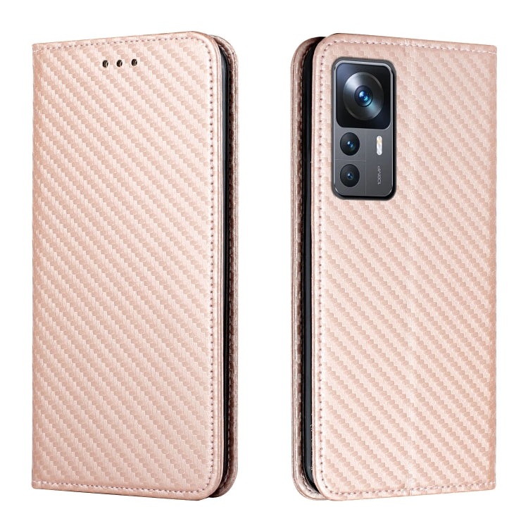 Custodia per telefono in pelle con vibrazione magnetica in fibra di carbonio, For Xiaomi 12T / 12T Pro / Redmi K50 Ultra