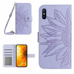 Skin Feel Custodia per cellulare in pelle con motivo a fiori di sole con cordino, For Xiaomi Redmi 9A / 9i, For Xiaomi Redmi 9C / Poco C3