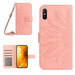 Skin Feel Custodia per cellulare in pelle con motivo a fiori di sole con cordino, For Xiaomi Redmi 9A / 9i, For Xiaomi Redmi 9C / Poco C3