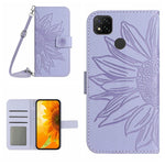 Skin Feel Custodia per cellulare in pelle con motivo a fiori di sole con cordino, For Xiaomi Redmi 9A / 9i, For Xiaomi Redmi 9C / Poco C3