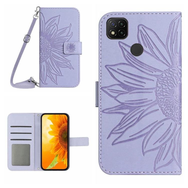 Skin Feel Custodia per cellulare in pelle con motivo a fiori di sole con cordino, For Xiaomi Redmi 9A / 9i, For Xiaomi Redmi 9C / Poco C3