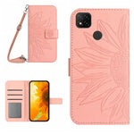 Skin Feel Custodia per cellulare in pelle con motivo a fiori di sole con cordino, For Xiaomi Redmi 9A / 9i, For Xiaomi Redmi 9C / Poco C3