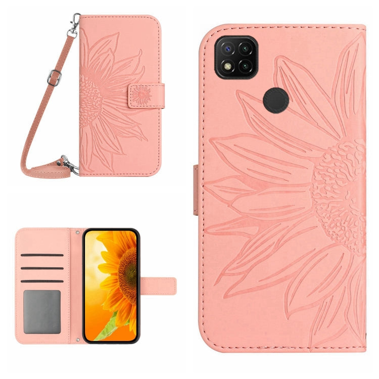Skin Feel Custodia per cellulare in pelle con motivo a fiori di sole con cordino, For Xiaomi Redmi 9A / 9i, For Xiaomi Redmi 9C / Poco C3