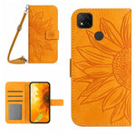 Skin Feel Custodia per cellulare in pelle con motivo a fiori di sole con cordino, For Xiaomi Redmi 9A / 9i, For Xiaomi Redmi 9C / Poco C3