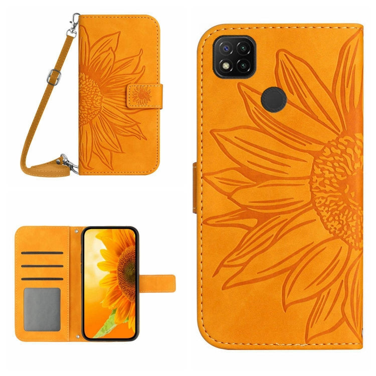 Skin Feel Custodia per cellulare in pelle con motivo a fiori di sole con cordino, For Xiaomi Redmi 9A / 9i, For Xiaomi Redmi 9C / Poco C3