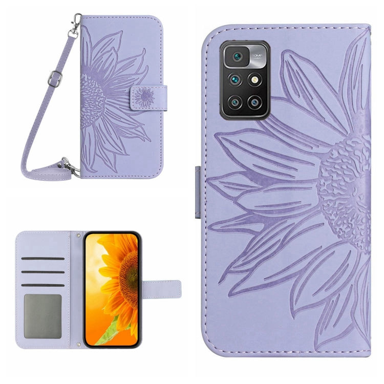 Skin Feel Custodia per cellulare in pelle con motivo a fiori di sole con cordino, For Xiaomi Redmi 10 4G, For Xiaomi Redmi 10 5G / Note 11E