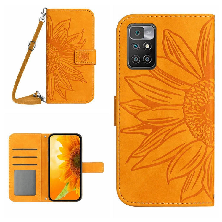 Skin Feel Custodia per cellulare in pelle con motivo a fiori di sole con cordino, For Xiaomi Redmi 10 4G, For Xiaomi Redmi 10 5G / Note 11E