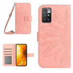 Skin Feel Custodia per cellulare in pelle con motivo a fiori di sole con cordino, For Xiaomi Redmi 10 4G, For Xiaomi Redmi 10 5G / Note 11E