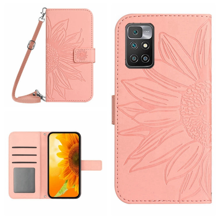Skin Feel Custodia per cellulare in pelle con motivo a fiori di sole con cordino, For Xiaomi Redmi 10 4G, For Xiaomi Redmi 10 5G / Note 11E