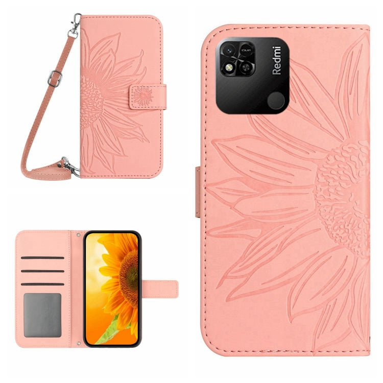 Skin Feel Custodia per cellulare in pelle con motivo a fiori di sole con cordino, For Xiaomi Redmi 10A, For Xiaomi Redmi 10C