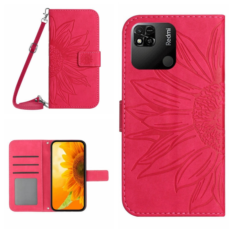 Skin Feel Custodia per cellulare in pelle con motivo a fiori di sole con cordino, For Xiaomi Redmi 10A, For Xiaomi Redmi 10C