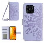 Skin Feel Custodia per cellulare in pelle con motivo a fiori di sole con cordino, For Xiaomi Redmi 10A, For Xiaomi Redmi 10C