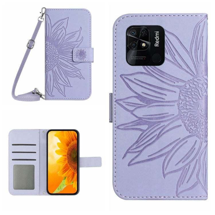 Skin Feel Custodia per cellulare in pelle con motivo a fiori di sole con cordino, For Xiaomi Redmi 10A, For Xiaomi Redmi 10C