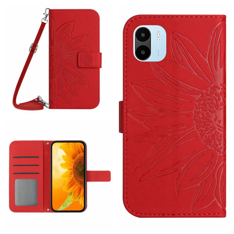 Skin Feel Custodia per cellulare in pelle con motivo a fiori di sole con cordino, For Xiaomi Redmi A1, For Xiaomi Redmi A1+