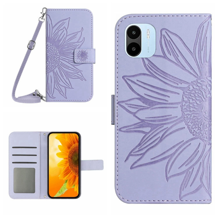 Skin Feel Custodia per cellulare in pelle con motivo a fiori di sole con cordino, For Xiaomi Redmi A1, For Xiaomi Redmi A1+