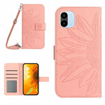 Skin Feel Custodia per cellulare in pelle con motivo a fiori di sole con cordino, For Xiaomi Redmi A1, For Xiaomi Redmi A1+