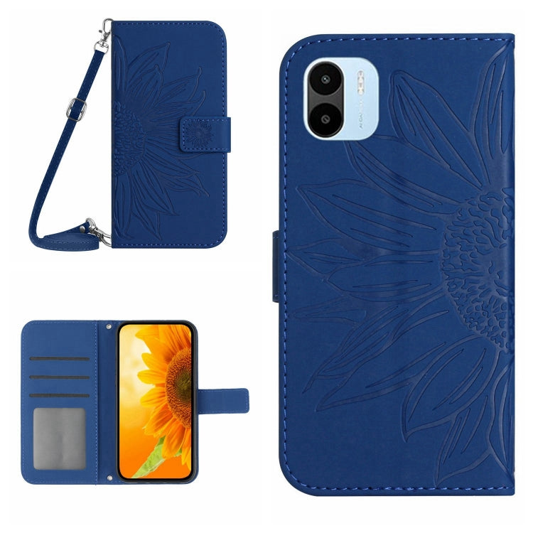 Skin Feel Custodia per cellulare in pelle con motivo a fiori di sole con cordino, For Xiaomi Redmi A1, For Xiaomi Redmi A1+
