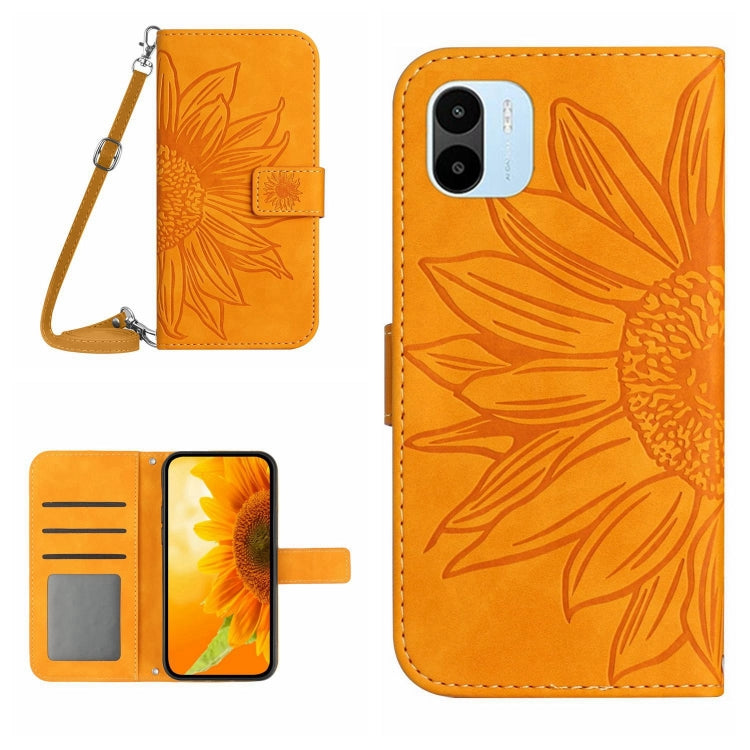 Skin Feel Custodia per cellulare in pelle con motivo a fiori di sole con cordino, For Xiaomi Redmi A1, For Xiaomi Redmi A1+