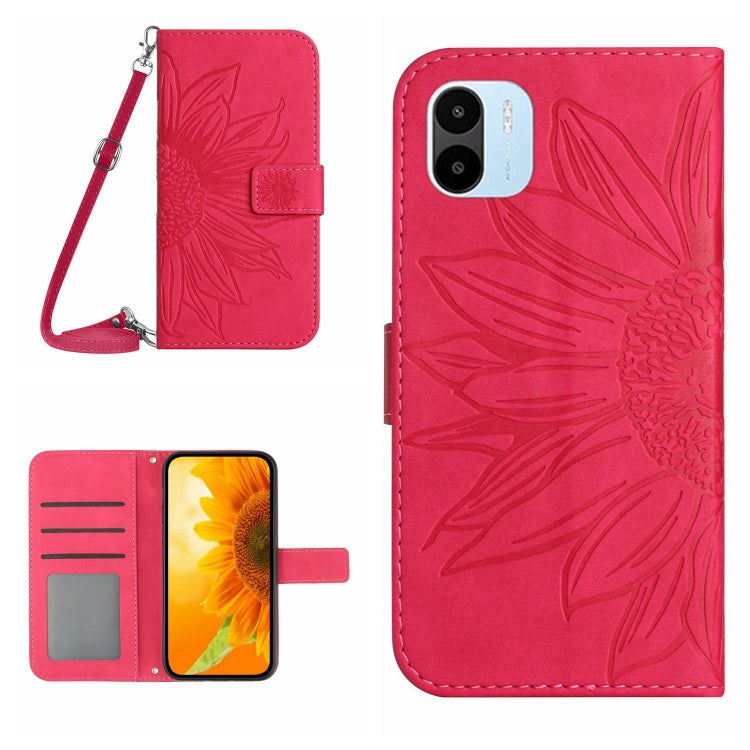 Skin Feel Custodia per cellulare in pelle con motivo a fiori di sole con cordino, For Xiaomi Redmi A1, For Xiaomi Redmi A1+