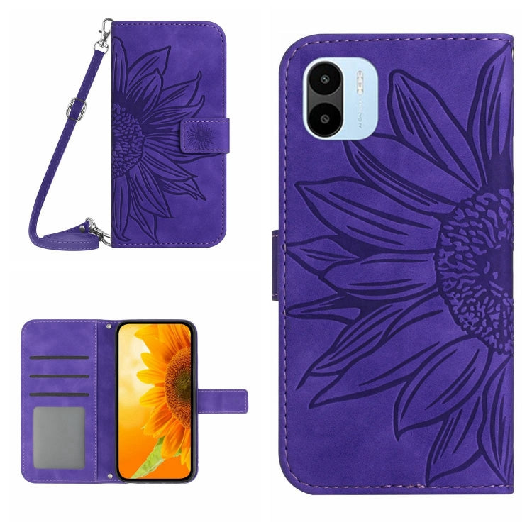 Skin Feel Custodia per cellulare in pelle con motivo a fiori di sole con cordino, For Xiaomi Redmi A1, For Xiaomi Redmi A1+