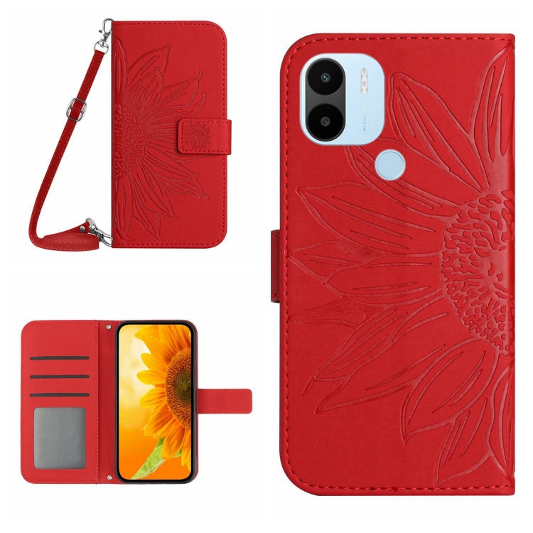 Skin Feel Custodia per cellulare in pelle con motivo a fiori di sole con cordino, For Xiaomi Redmi A1, For Xiaomi Redmi A1+