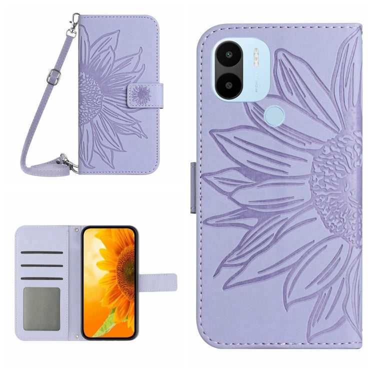 Skin Feel Custodia per cellulare in pelle con motivo a fiori di sole con cordino, For Xiaomi Redmi A1, For Xiaomi Redmi A1+