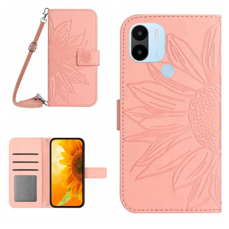 Skin Feel Custodia per cellulare in pelle con motivo a fiori di sole con cordino, For Xiaomi Redmi A1, For Xiaomi Redmi A1+