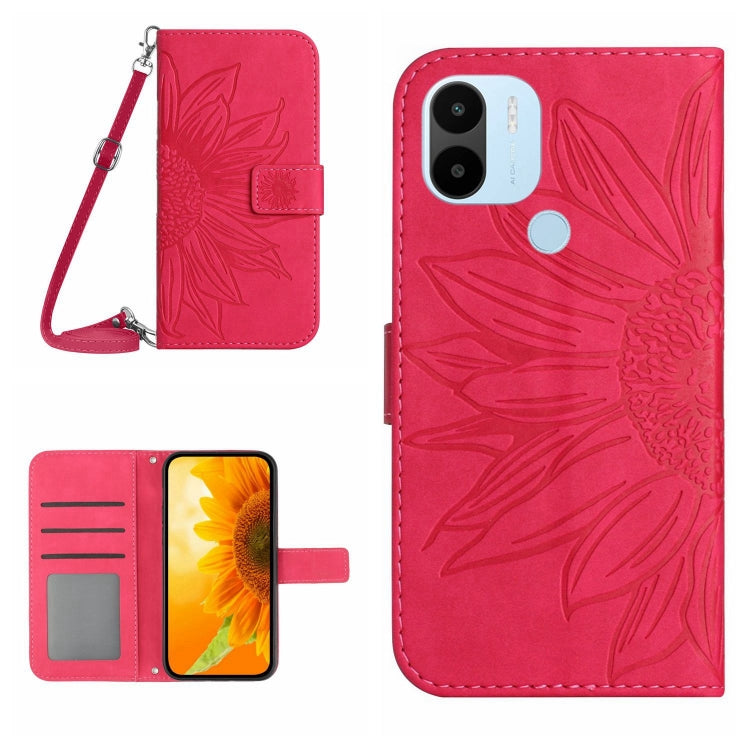 Skin Feel Custodia per cellulare in pelle con motivo a fiori di sole con cordino, For Xiaomi Redmi A1, For Xiaomi Redmi A1+