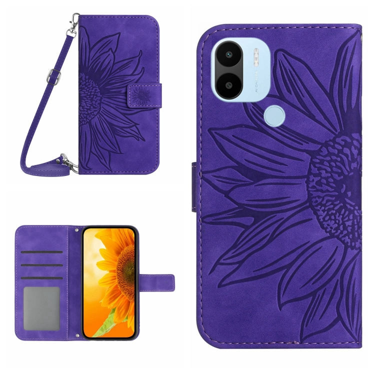 Skin Feel Custodia per cellulare in pelle con motivo a fiori di sole con cordino, For Xiaomi Redmi A1, For Xiaomi Redmi A1+