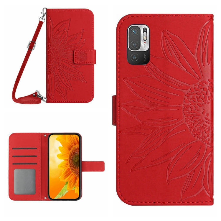 Skin Feel Custodia per cellulare in pelle con motivo a fiori di sole con cordino, For Xiaomi Redmi Note 10 5G / Note 10T 5G / Poco M3 Pro, For Xiaomi Redmi Note 10 Pro 4G Global / Note 10 Pro Max