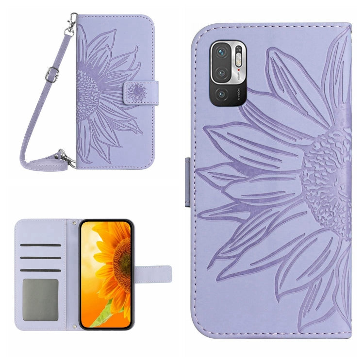 Skin Feel Custodia per cellulare in pelle con motivo a fiori di sole con cordino, For Xiaomi Redmi Note 10 5G / Note 10T 5G / Poco M3 Pro, For Xiaomi Redmi Note 10 Pro 4G Global / Note 10 Pro Max