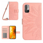 Skin Feel Custodia per cellulare in pelle con motivo a fiori di sole con cordino, For Xiaomi Redmi Note 10 5G / Note 10T 5G / Poco M3 Pro, For Xiaomi Redmi Note 10 Pro 4G Global / Note 10 Pro Max