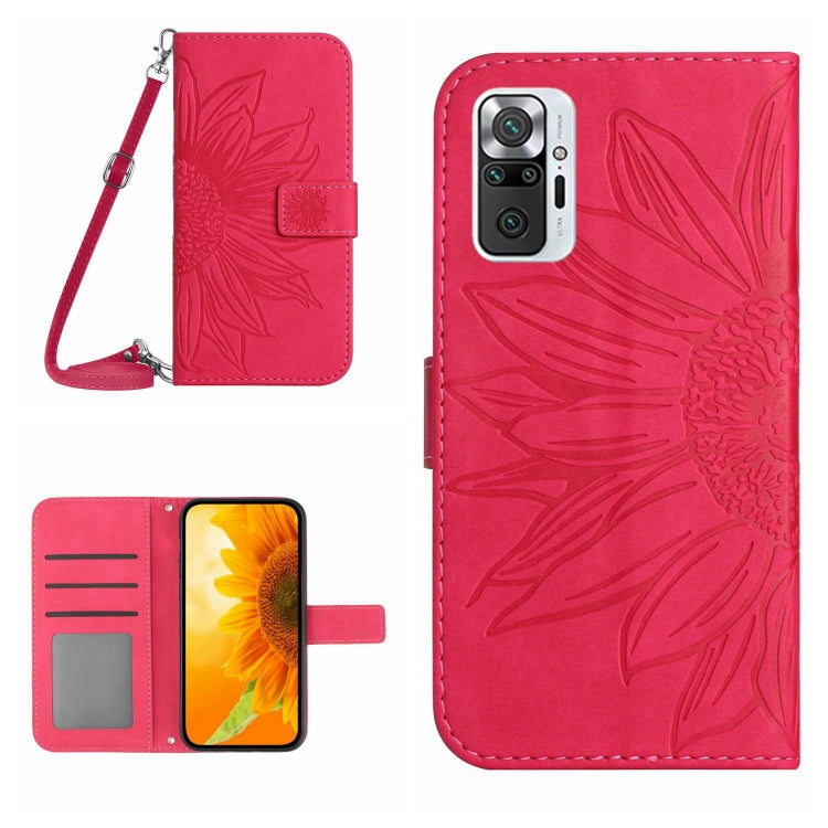 Skin Feel Custodia per cellulare in pelle con motivo a fiori di sole con cordino, For Xiaomi Redmi Note 10 5G / Note 10T 5G / Poco M3 Pro, For Xiaomi Redmi Note 10 Pro 4G Global / Note 10 Pro Max