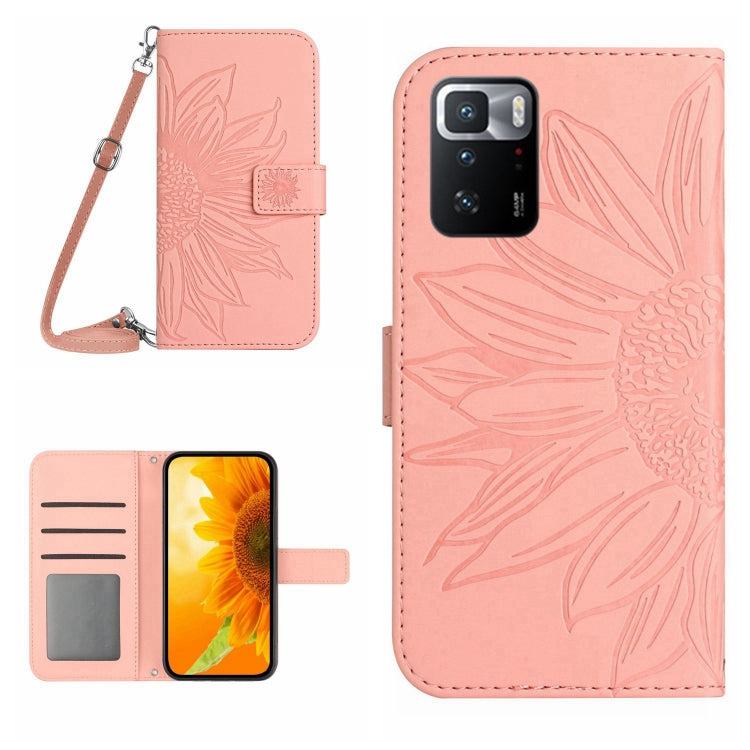 Skin Feel Custodia per cellulare in pelle con motivo a fiori di sole con cordino, For Xiaomi Redmi Note 10 Pro 5G / Poco X3 GT, For Xiaomi Redmi Note 11 5G / Note 11T 5G / Poco M4 Pro 5G