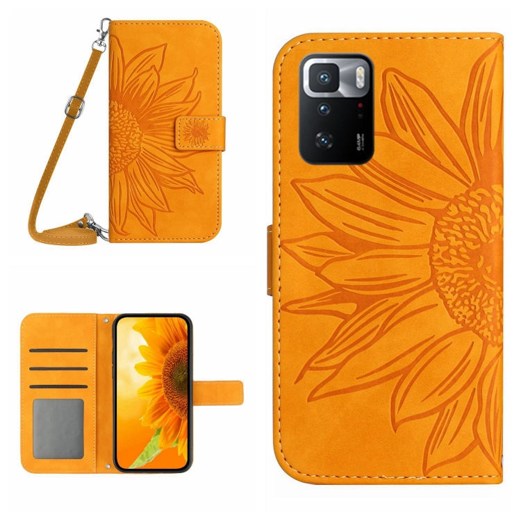 Skin Feel Custodia per cellulare in pelle con motivo a fiori di sole con cordino, For Xiaomi Redmi Note 10 Pro 5G / Poco X3 GT, For Xiaomi Redmi Note 11 5G / Note 11T 5G / Poco M4 Pro 5G