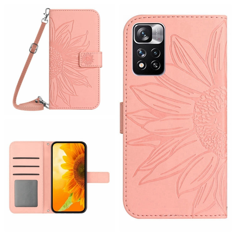 Skin Feel Custodia per cellulare in pelle con motivo a fiori di sole con cordino, For Xiaomi Redmi Note 10 Pro 5G / Poco X3 GT, For Xiaomi Redmi Note 11 5G / Note 11T 5G / Poco M4 Pro 5G