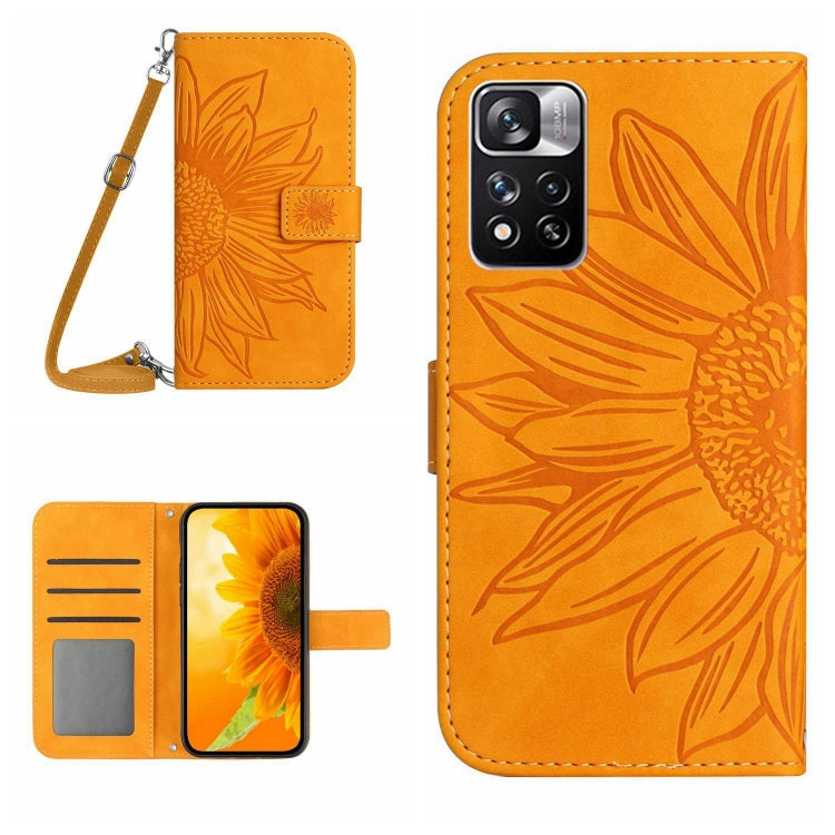 Skin Feel Custodia per cellulare in pelle con motivo a fiori di sole con cordino, For Xiaomi Redmi Note 10 Pro 5G / Poco X3 GT, For Xiaomi Redmi Note 11 5G / Note 11T 5G / Poco M4 Pro 5G