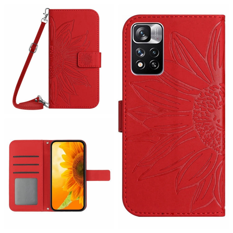 Skin Feel Custodia per cellulare in pelle con motivo a fiori di sole con cordino, For Xiaomi Redmi Note 11 Pro 5G, For Xiaomi Redmi Note 11 Pro Global