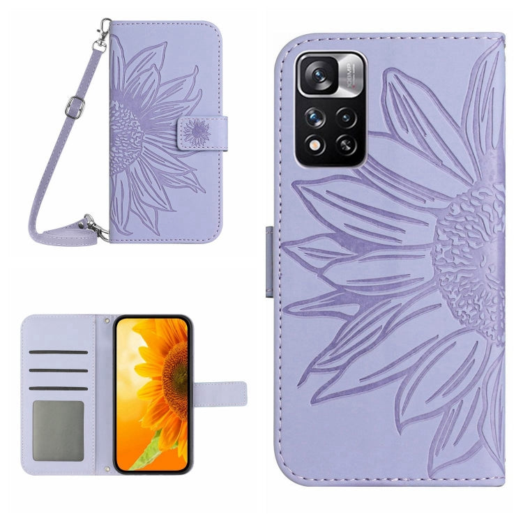 Skin Feel Custodia per cellulare in pelle con motivo a fiori di sole con cordino, For Xiaomi Redmi Note 11 Pro 5G, For Xiaomi Redmi Note 11 Pro Global