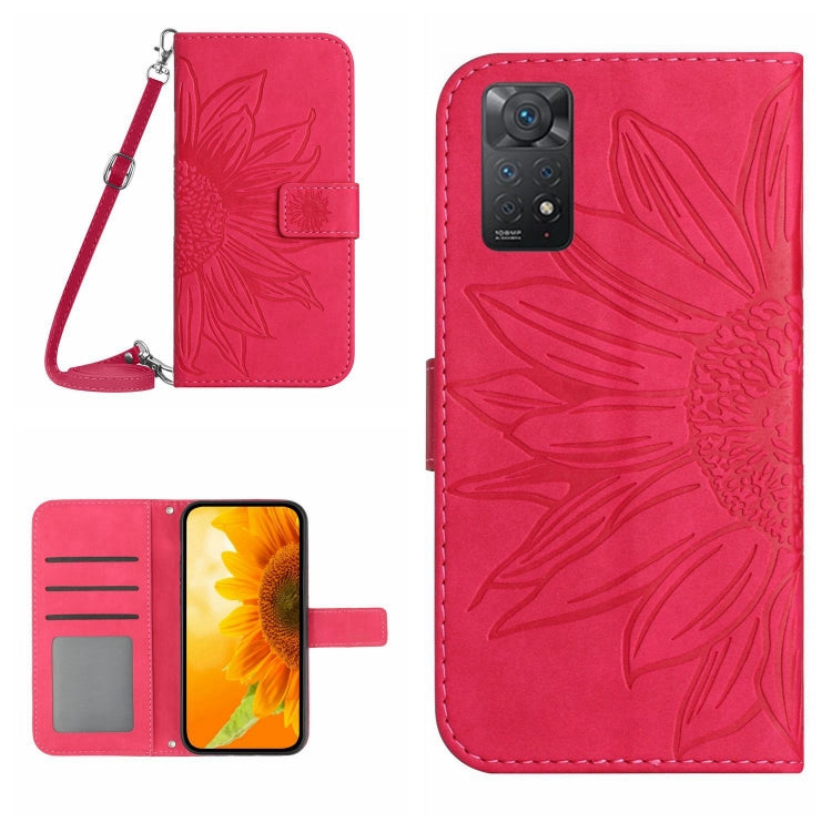 Skin Feel Custodia per cellulare in pelle con motivo a fiori di sole con cordino, For Xiaomi Redmi Note 11 Pro 5G, For Xiaomi Redmi Note 11 Pro Global