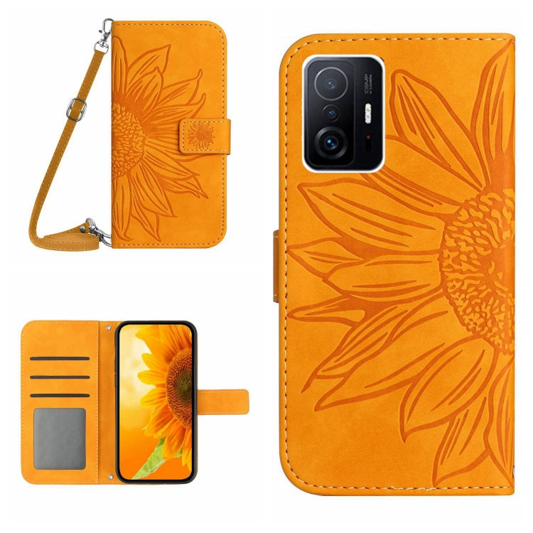 Skin Feel Custodia per cellulare in pelle con motivo a fiori di sole con cordino, For Xiaomi Redmi Note 11 Global / Note 11s, For Xiaomi 11T / 11T Pro