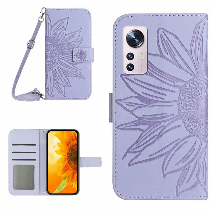 Skin Feel Custodia per cellulare in pelle con motivo a fiori di sole con cordino, For Xiaomi 12 Lite, For Xiaomi Civi 2 / 12 Lite NE