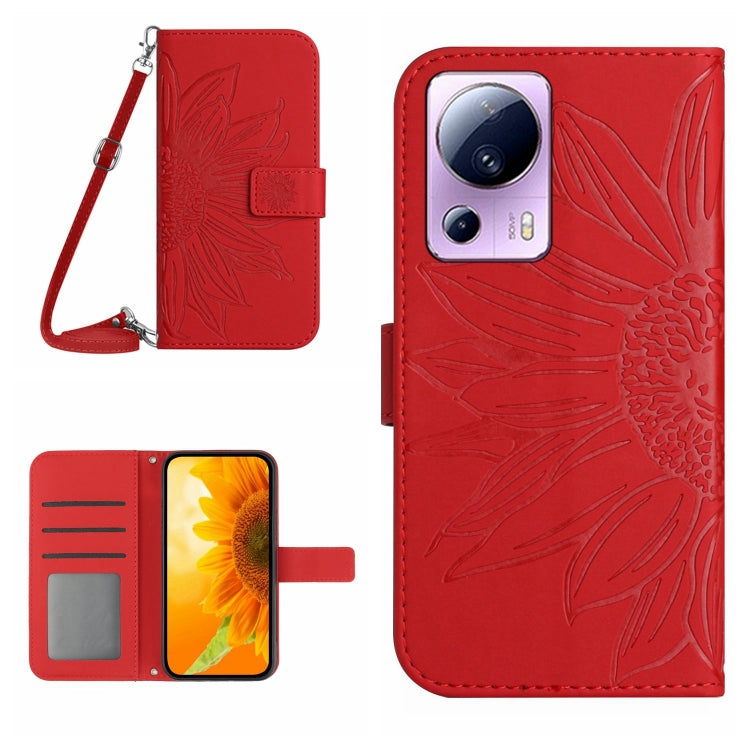 Skin Feel Custodia per cellulare in pelle con motivo a fiori di sole con cordino, For Xiaomi 12 Lite, For Xiaomi Civi 2 / 12 Lite NE