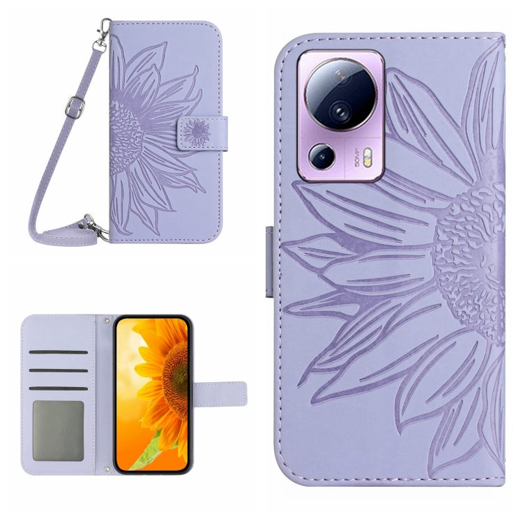 Skin Feel Custodia per cellulare in pelle con motivo a fiori di sole con cordino, For Xiaomi 12 Lite, For Xiaomi Civi 2 / 12 Lite NE