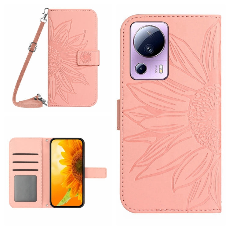 Skin Feel Custodia per cellulare in pelle con motivo a fiori di sole con cordino, For Xiaomi 12 Lite, For Xiaomi Civi 2 / 12 Lite NE