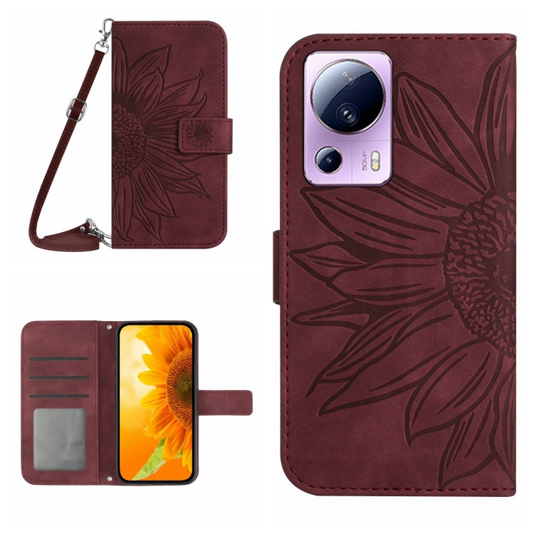 Skin Feel Custodia per cellulare in pelle con motivo a fiori di sole con cordino, For Xiaomi 12 Lite, For Xiaomi Civi 2 / 12 Lite NE