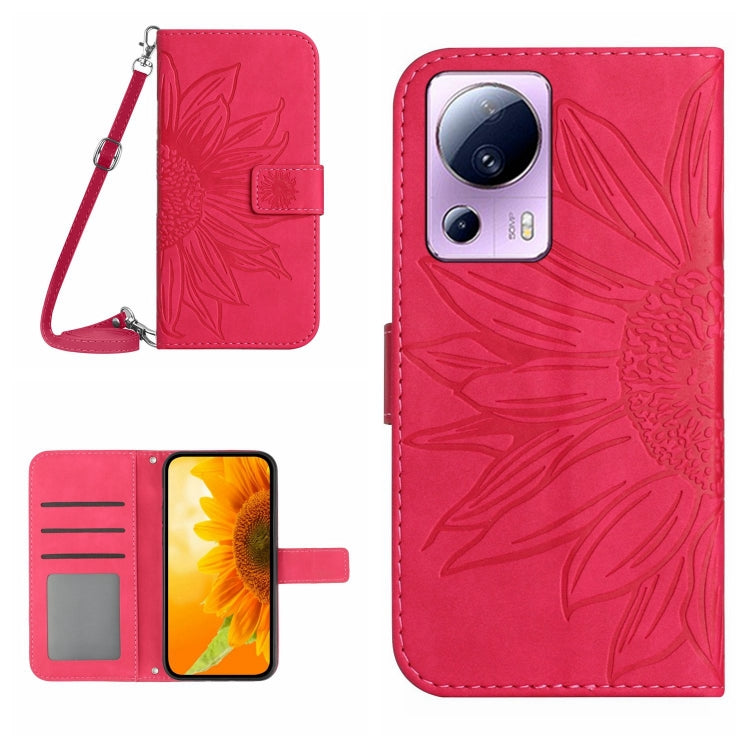 Skin Feel Custodia per cellulare in pelle con motivo a fiori di sole con cordino, For Xiaomi 12 Lite, For Xiaomi Civi 2 / 12 Lite NE