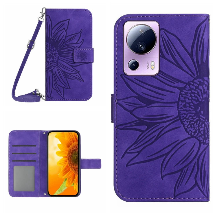 Skin Feel Custodia per cellulare in pelle con motivo a fiori di sole con cordino, For Xiaomi 12 Lite, For Xiaomi Civi 2 / 12 Lite NE