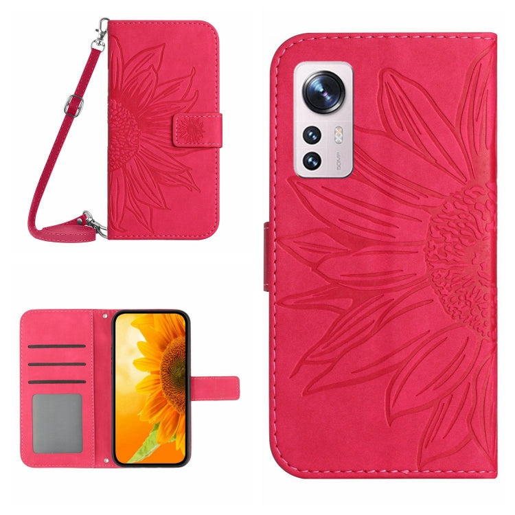 Skin Feel Custodia per cellulare in pelle con motivo a fiori di sole con cordino, For Xiaomi 12 Pro, For Xiaomi 12 / 12X